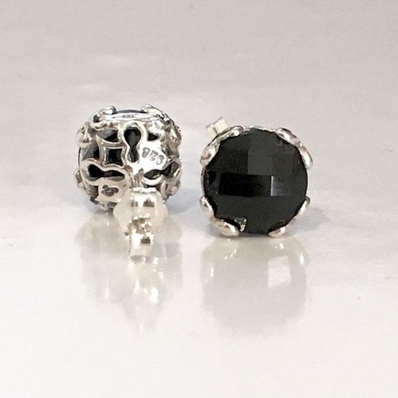 SAMUEL B. Sterling Silver 925 Round Cut Black Spinel Faceted Stud Earrings - Picture 3 of 10